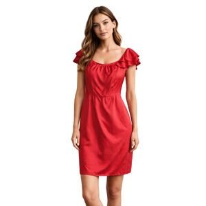ANTONIO MELANI Women's Size 12 Red Silk Dress Sheath Flutter Sleeve Fully Lined